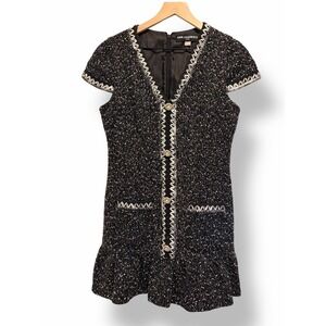 Karl Lagerfeld Paris Black Tweed Dress Sz 6 Ruffle Hem Preppy Glam Business